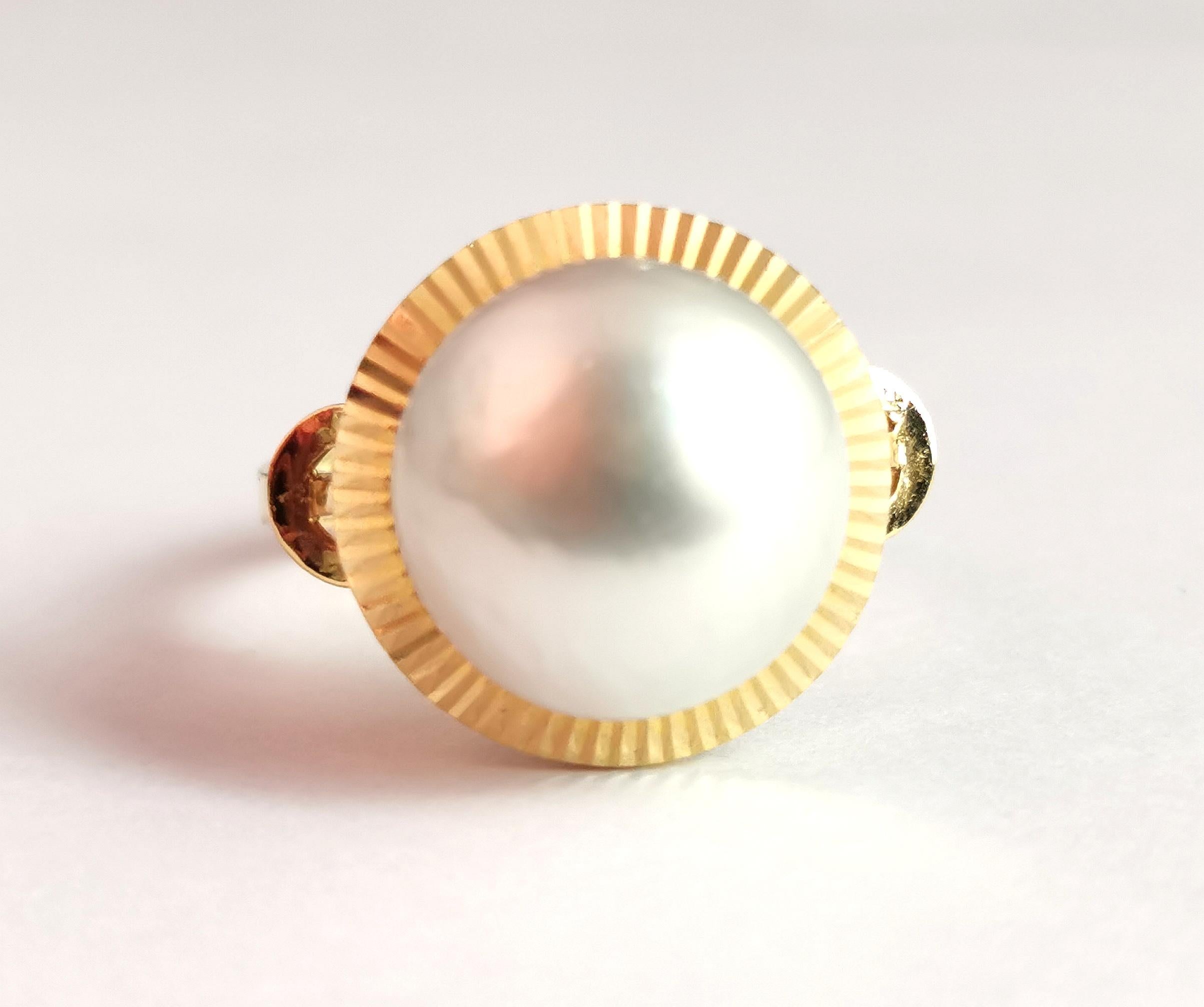Vintage Mabe Pearl Cocktail Ring, 14k Yellow Gold 7