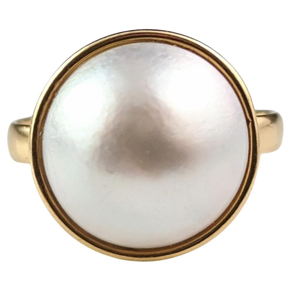 Vintage Mabe pearl cocktail ring, 18k yellow gold  For Sale