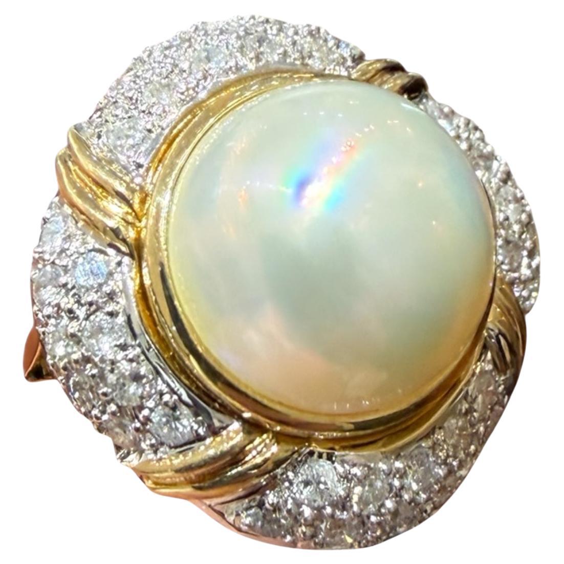 Vintage By Pearl Diamond Cocktail Ring in oro 14 carati 12,4 mm Anello con diamante e dichiarazione a raggiera