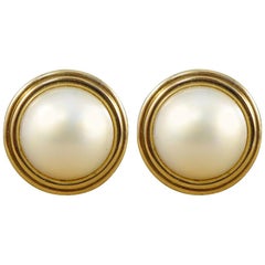 Vintage Mabe Pearl Earrings in Yellow Gold