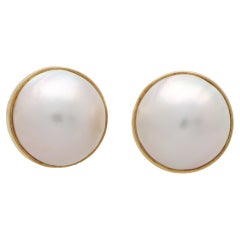 Vintage Mabe Pearl Earrings Set in 18k Yellow Gold