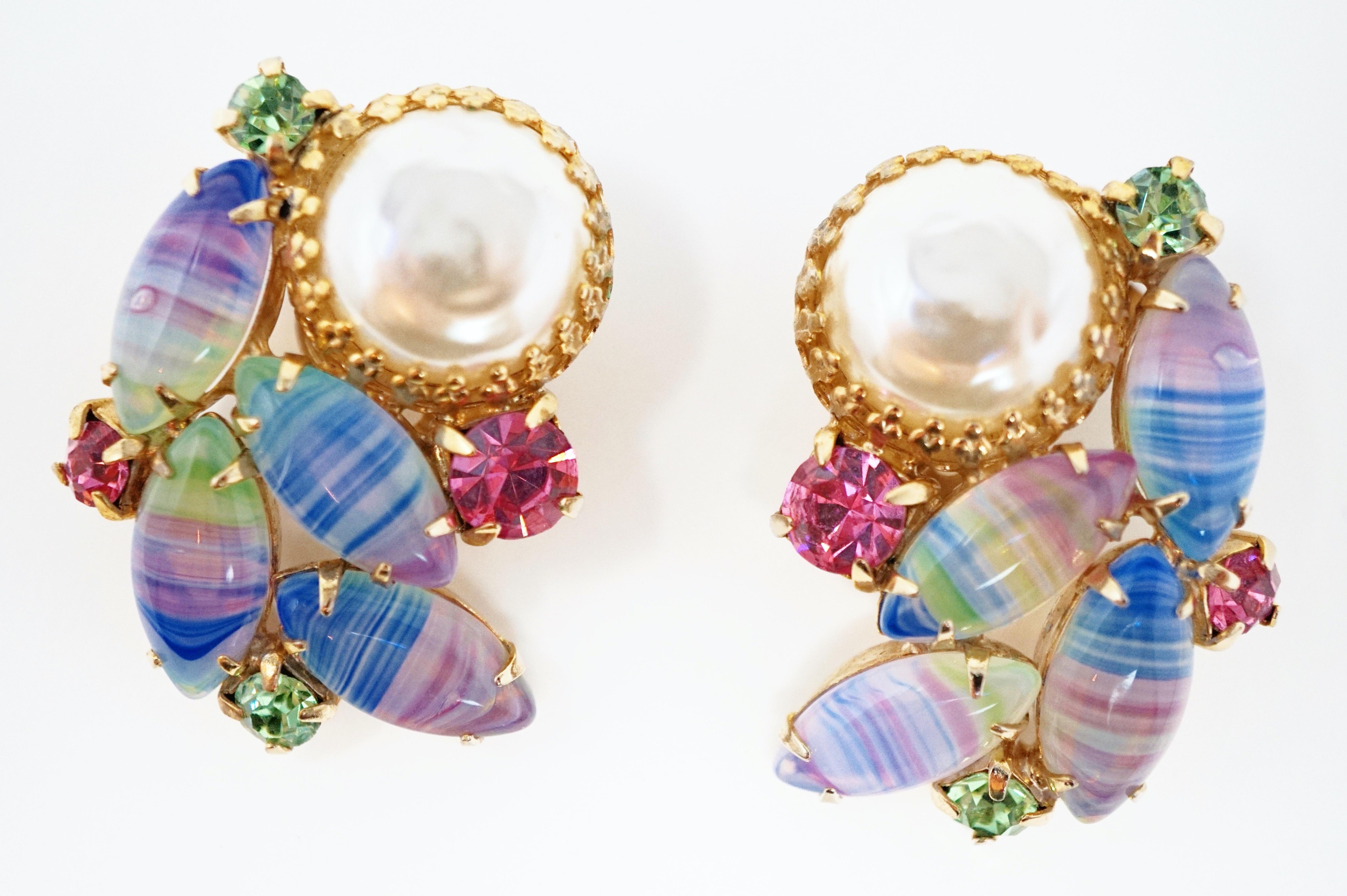 Modern Vintage Mabe Pearl & Givre Glass Juliana-Style Statement Earrings