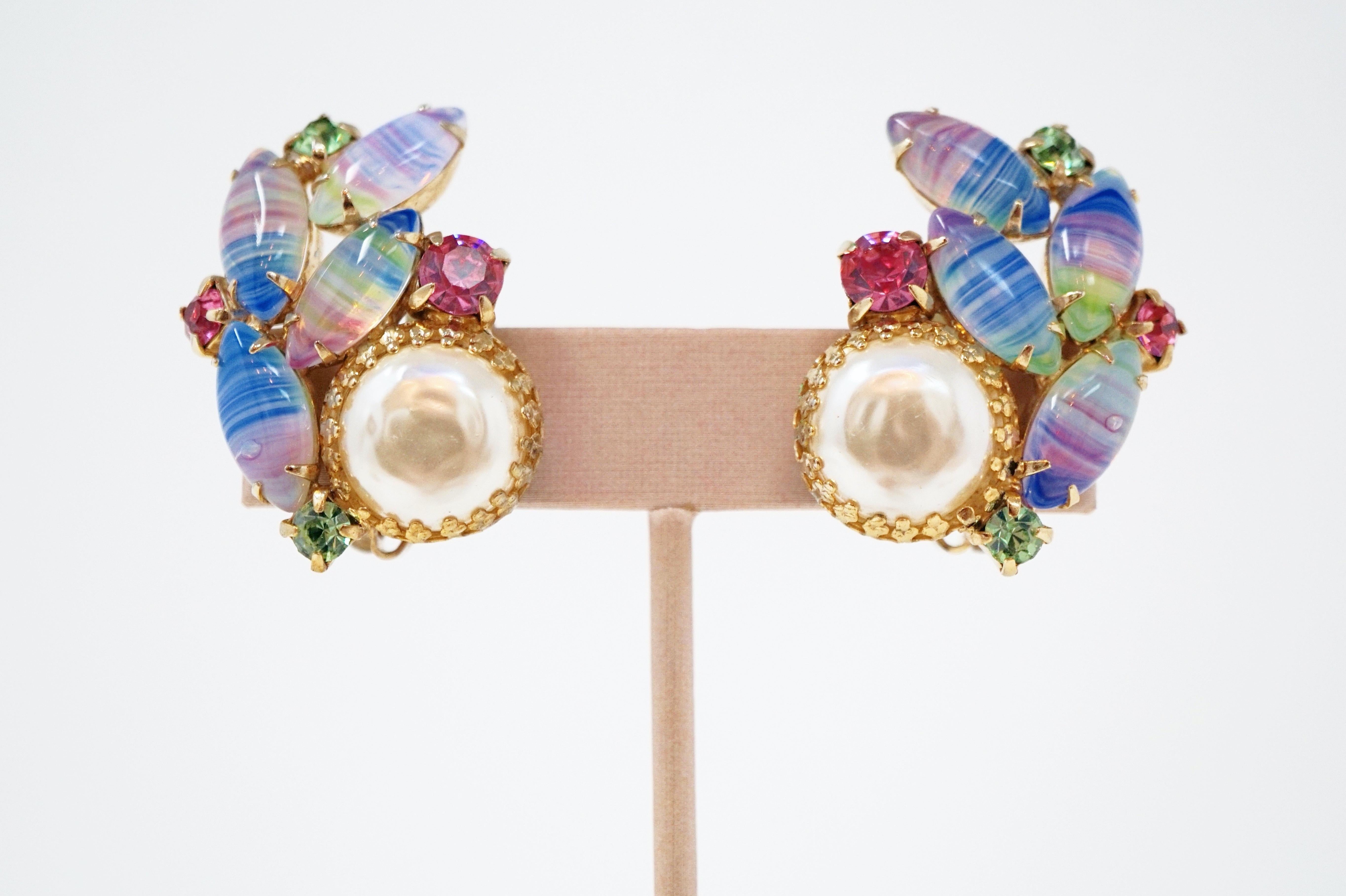 Women's Vintage Mabe Pearl & Givre Glass Juliana-Style Statement Earrings