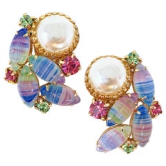 Vintage Mabe Pearl & Givre Glass Juliana-Style Statement Earrings