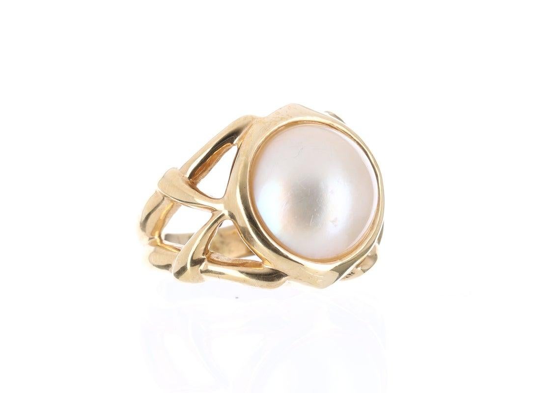 Vintage Mabe Perle & Gold Ring 14K (Romantik) im Angebot
