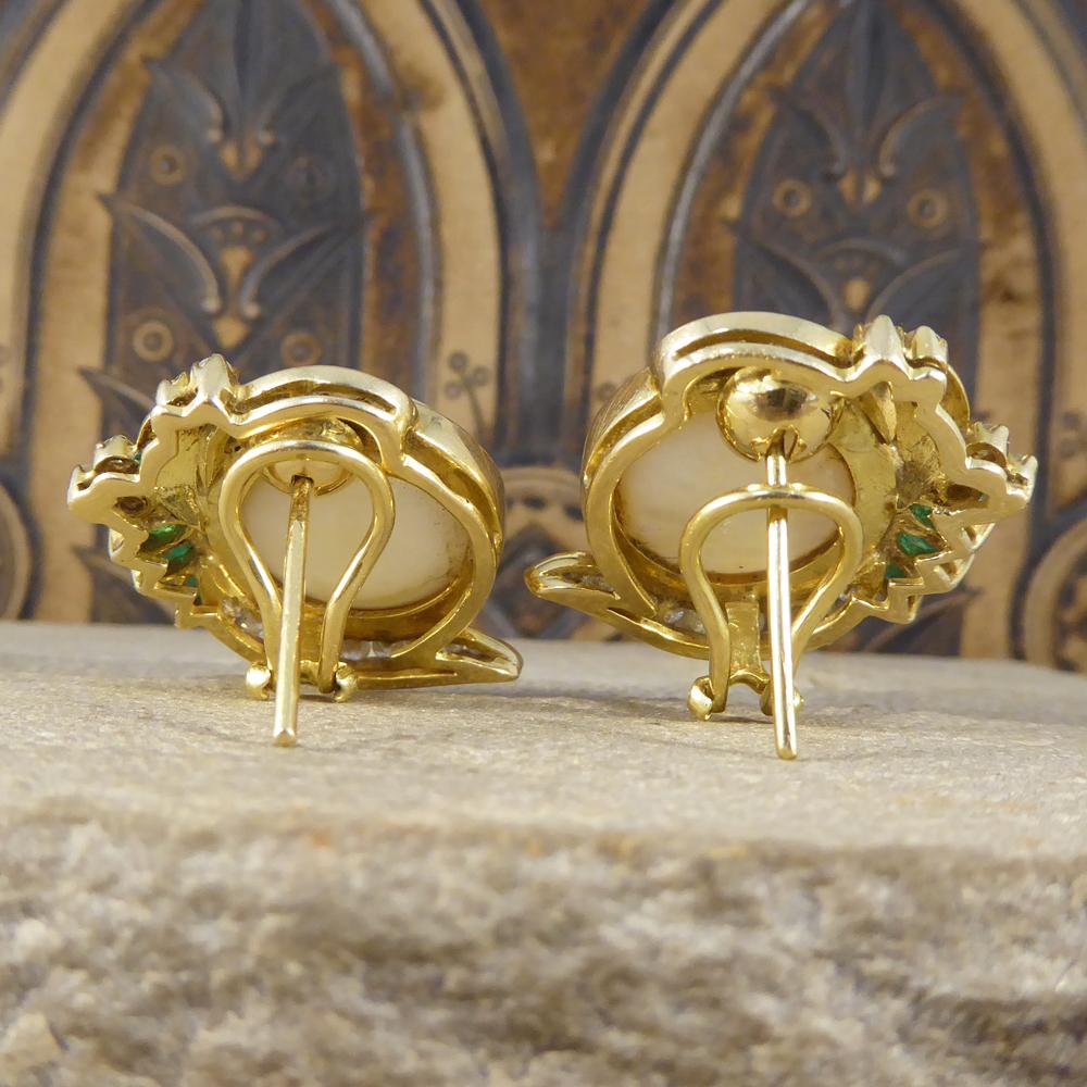 Vintage Mabe Pearl Lever Back Earrings with Emerald and Diamonds in 18ct Gold In Good Condition In Yorkshire, West Yorkshire