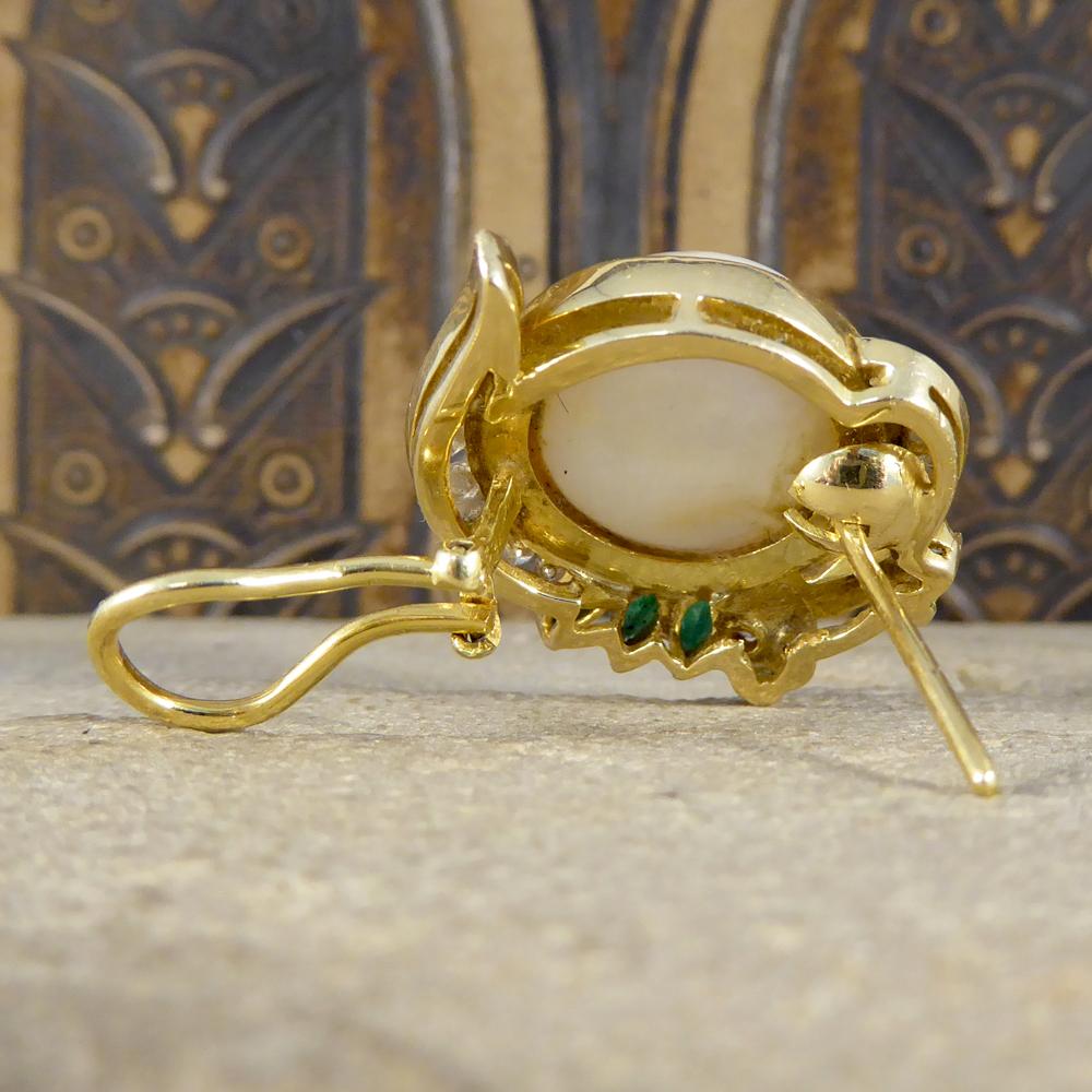 Vintage Mabe Pearl Lever Back Earrings with Emerald and Diamonds in 18ct Gold 1