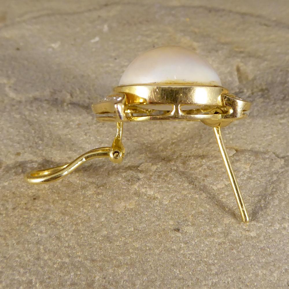 Vintage Mabe Pearl Lever Back Earrings with Emerald and Diamonds in 18ct Gold 3