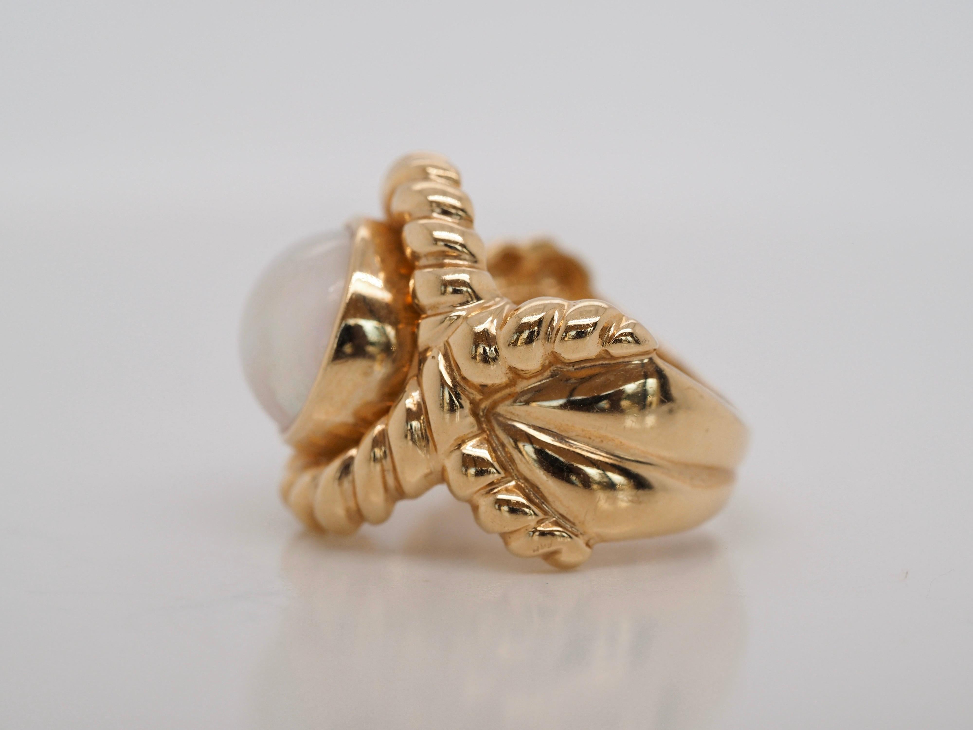 Anillo vintage de cuerda de perlas Mabe en oro amarillo de 14 quilates en venta 1