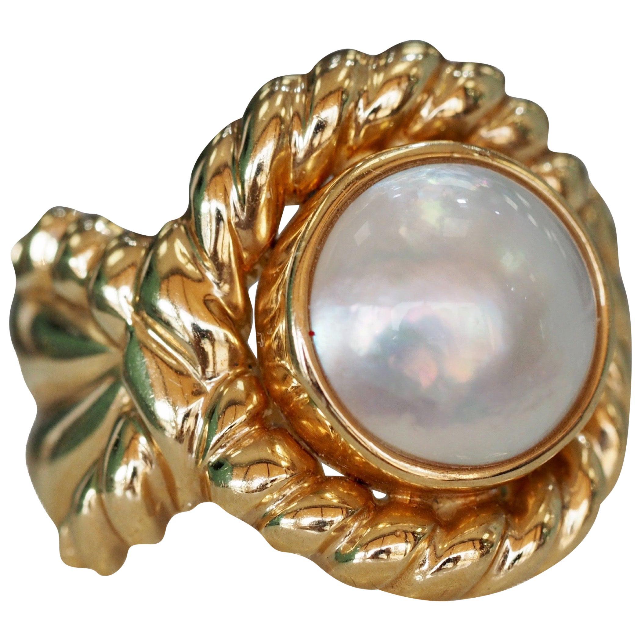 Vintage Mabe Pearl Rope Ring in 14 Karat Yellow Gold