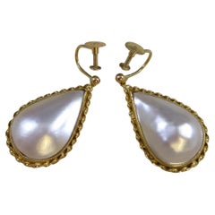 Vintage Mabe Pearl Teadrop Shaped Drop Earrings
