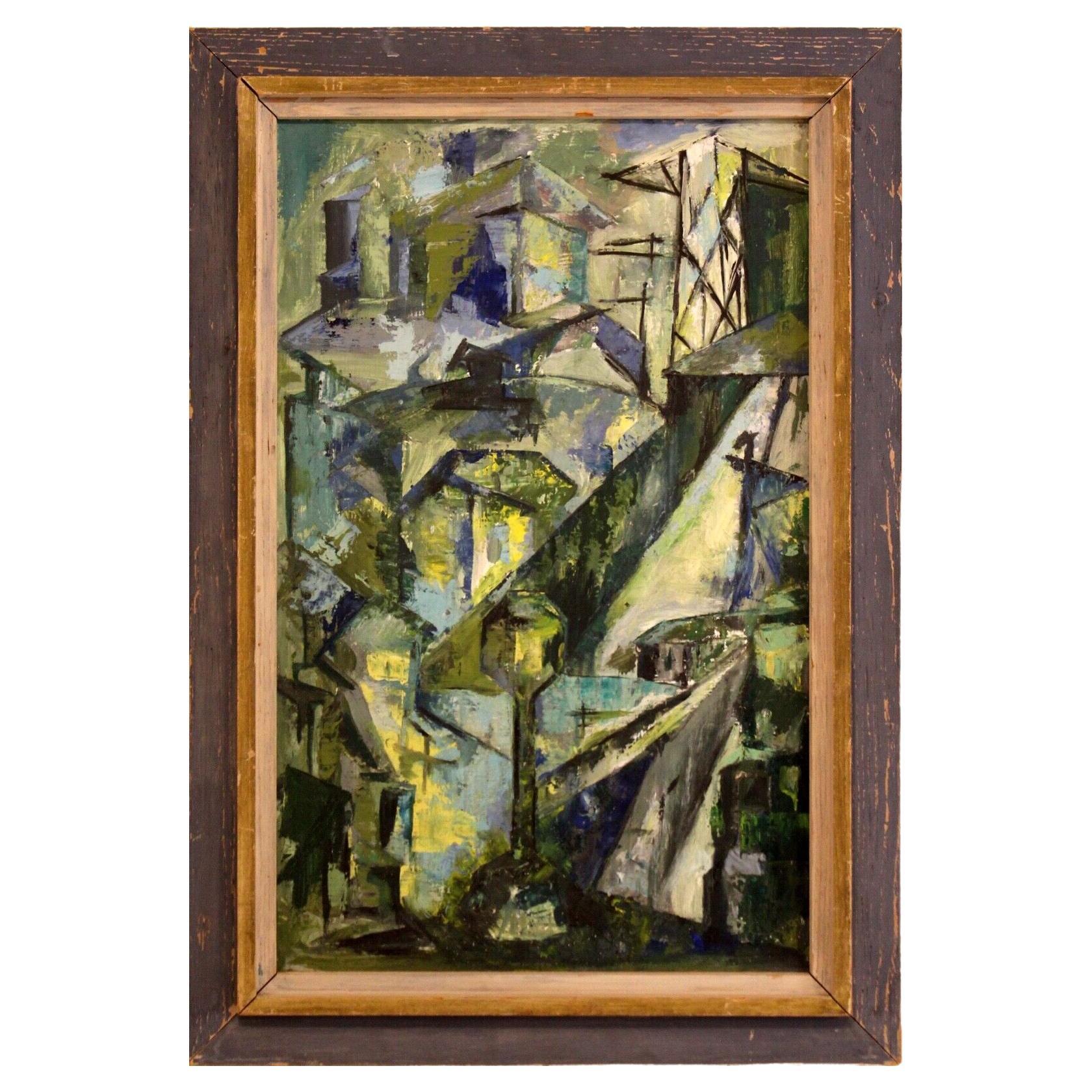 Vintage Mable Moss Mid-Century Modern Abstract Oil Painting on Canvas Framed
