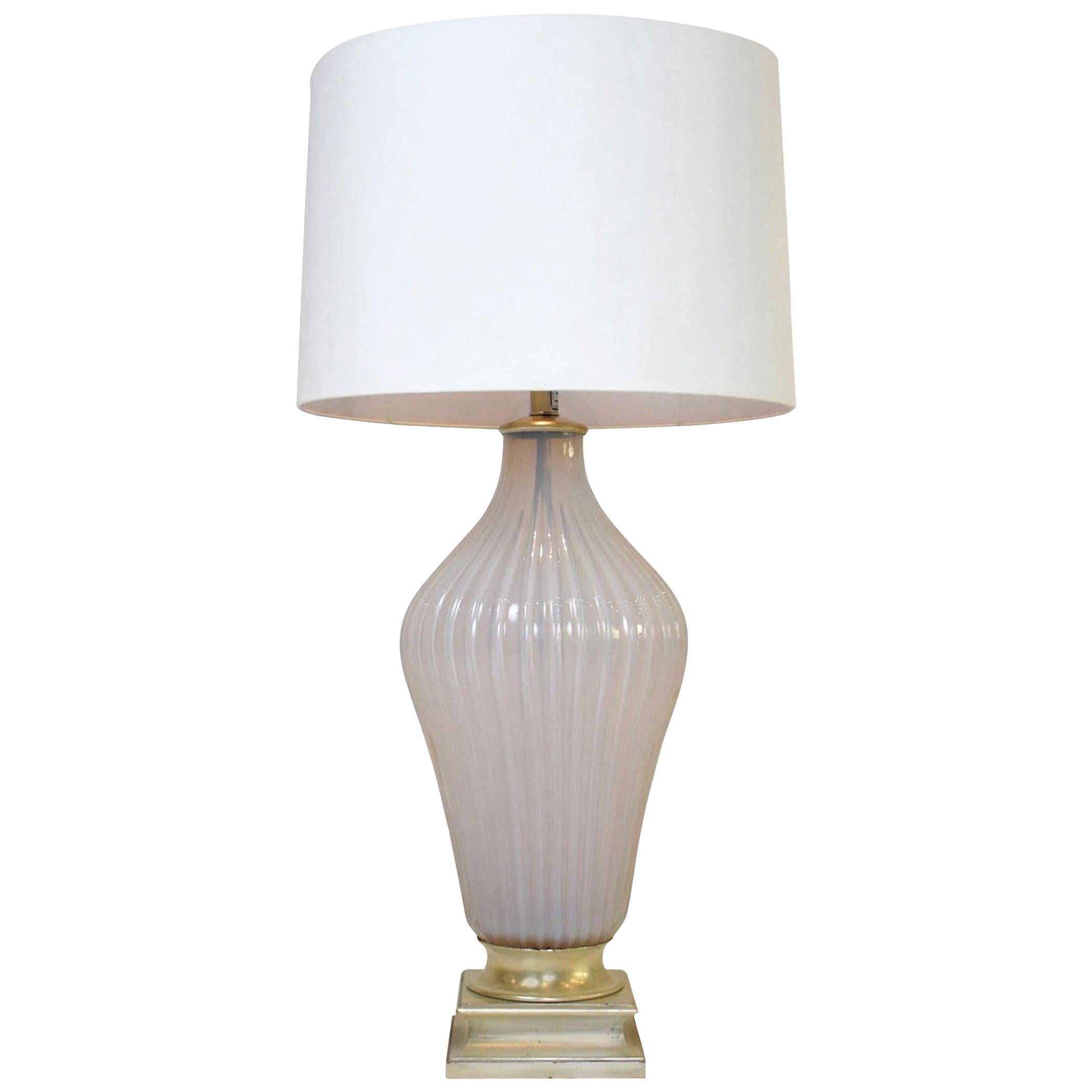 Vintage Mabro Murano Pink White Opaline Glass Lamp
