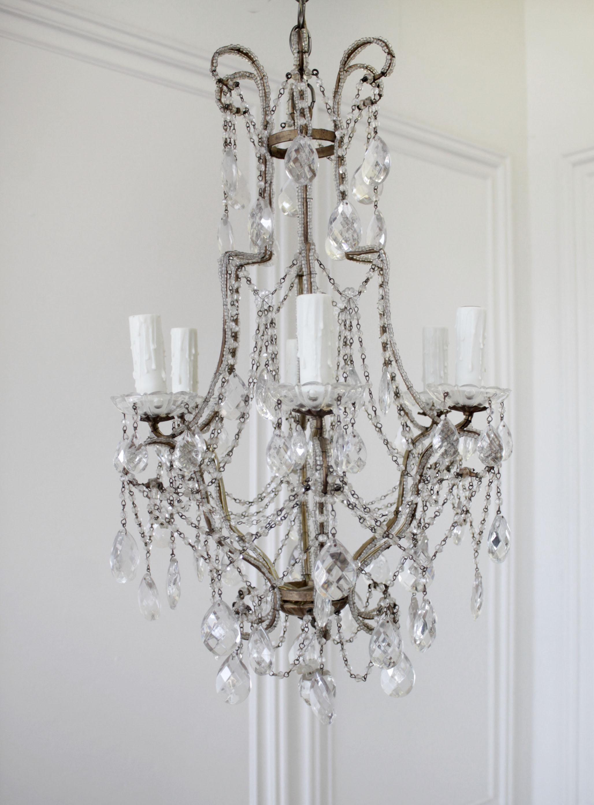 Vintage Macaroni Beaded Arm Chandelier In Good Condition For Sale In Brea, CA