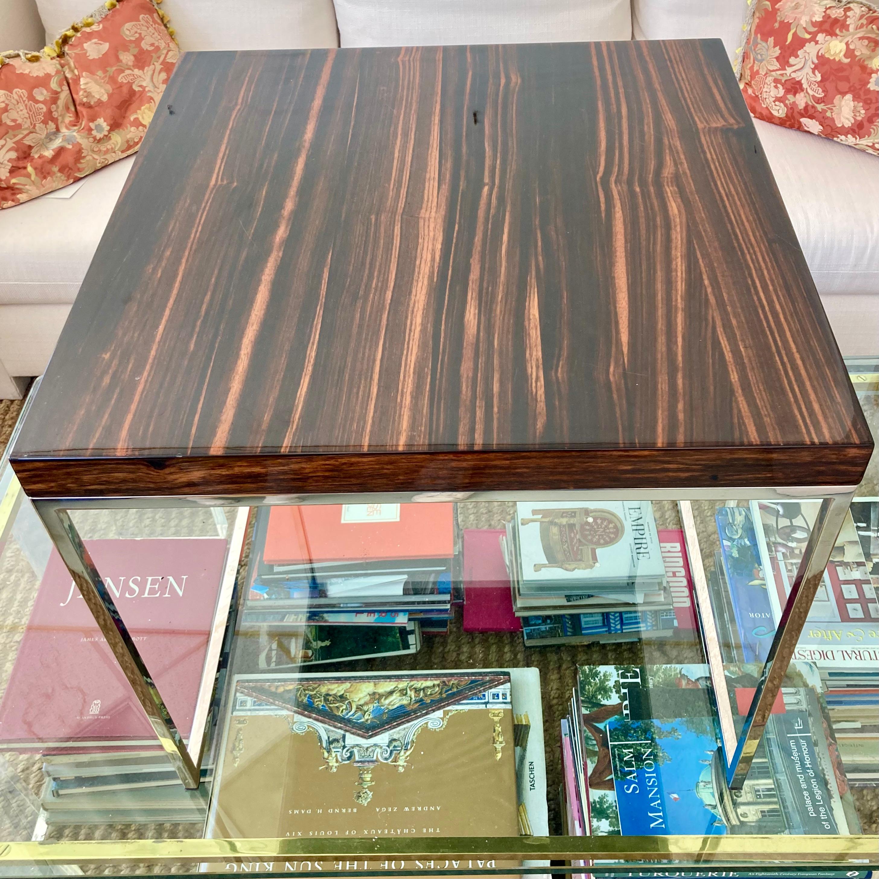 Fin du 20e siècle Table d'appoint vintage en ébène de Macassar avec base chromée