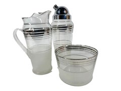 Vintage Macbeth-Evans Pebbled and Silver Band Cocktail Set