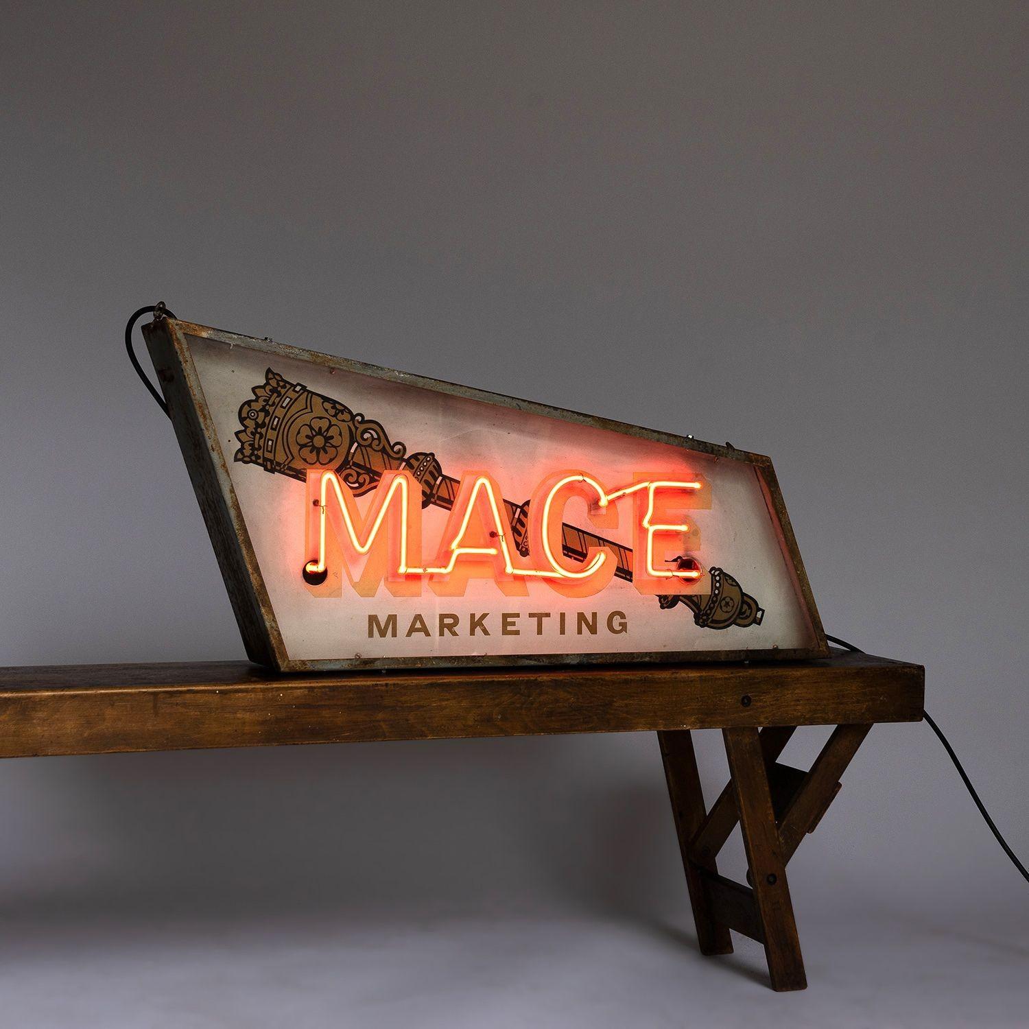 Industrial Vintage 'Mace Marketing' Neon Lightbox Advertising Sign, 1950s