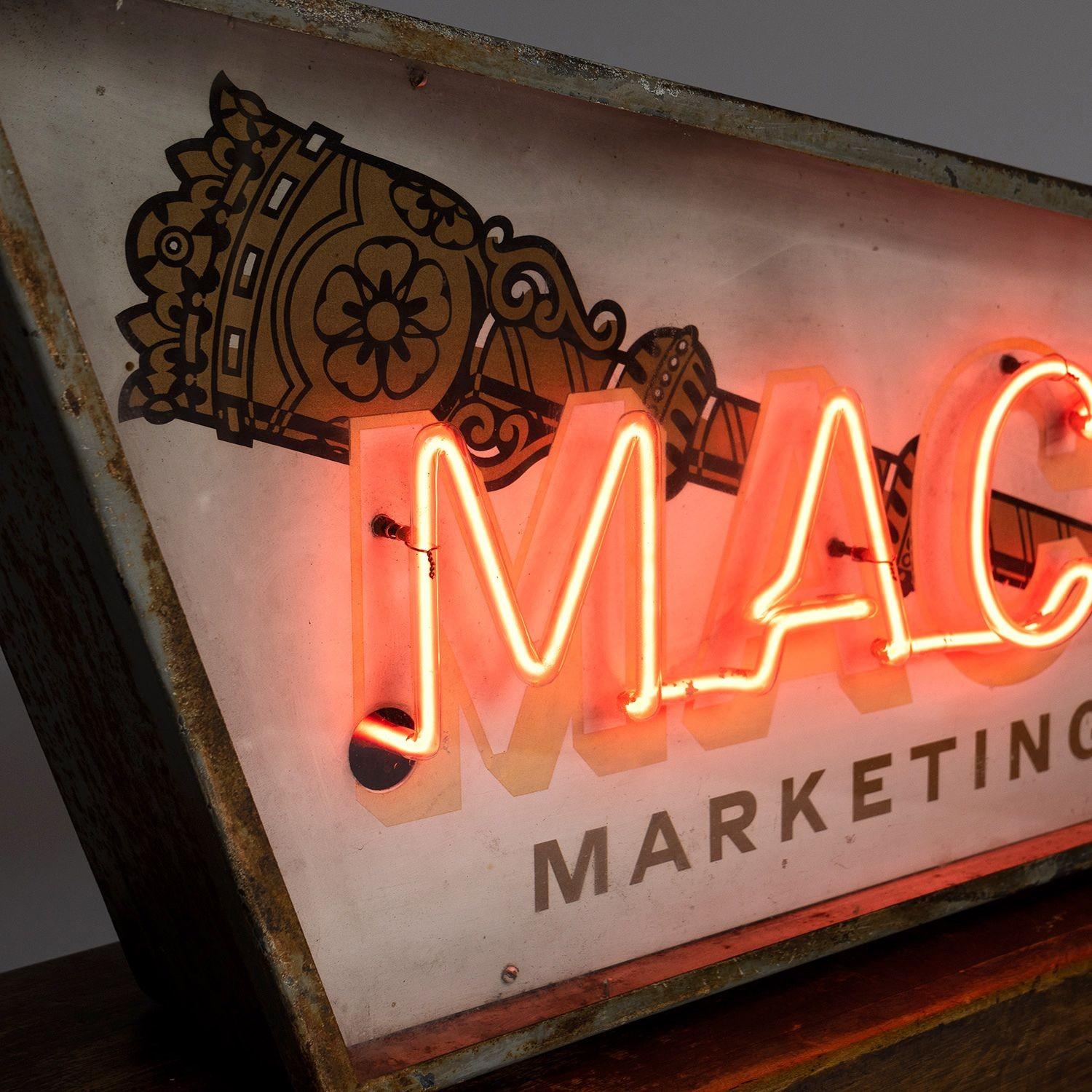 British Vintage 'Mace Marketing' Neon Lightbox Advertising Sign, 1950s