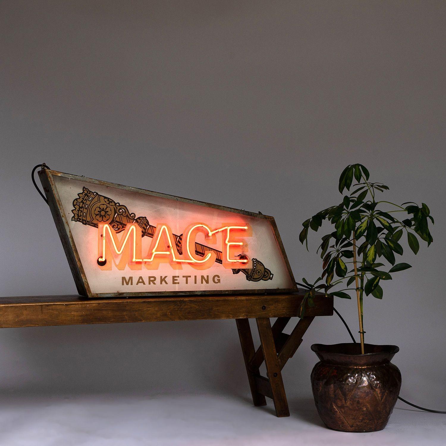 Vintage 'Mace Marketing' Neon Lightbox Advertising Sign, 1950s In Good Condition In Bristol, GB