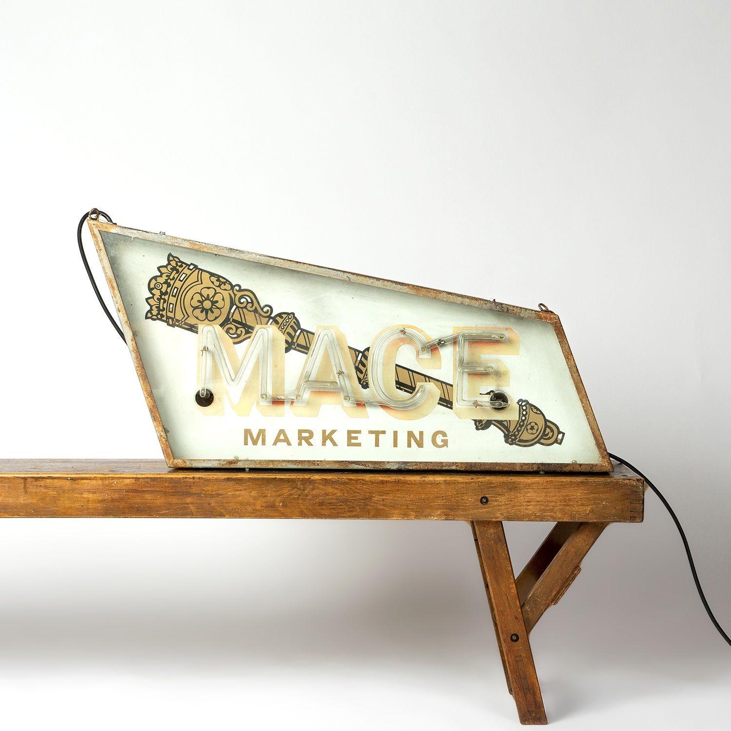 20th Century Vintage 'Mace Marketing' Neon Lightbox Advertising Sign, 1950s