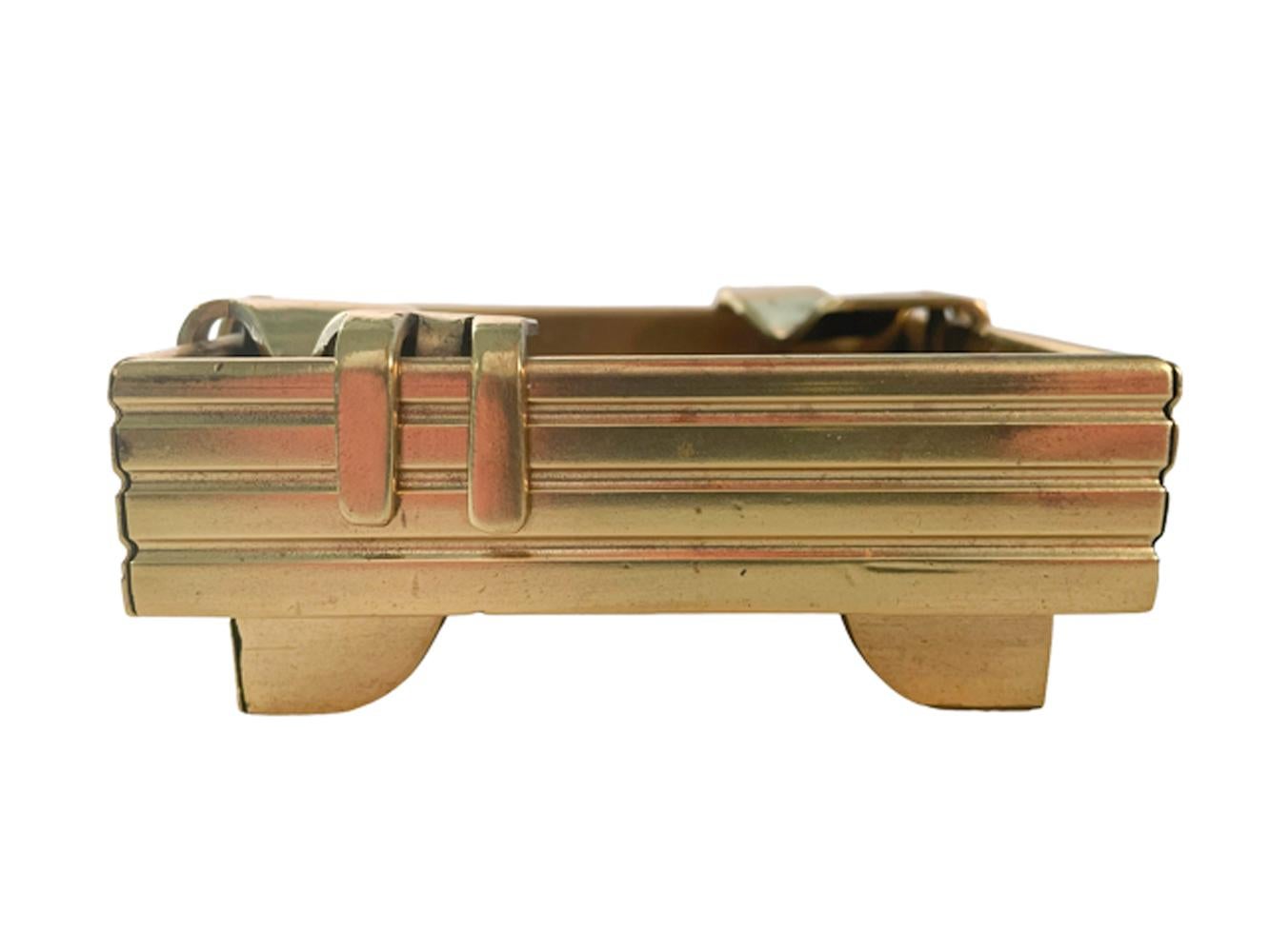 Bauhaus Vintage Machine Age Bronze and Nickel Ashtray / Mitered and Riveted Construction For Sale
