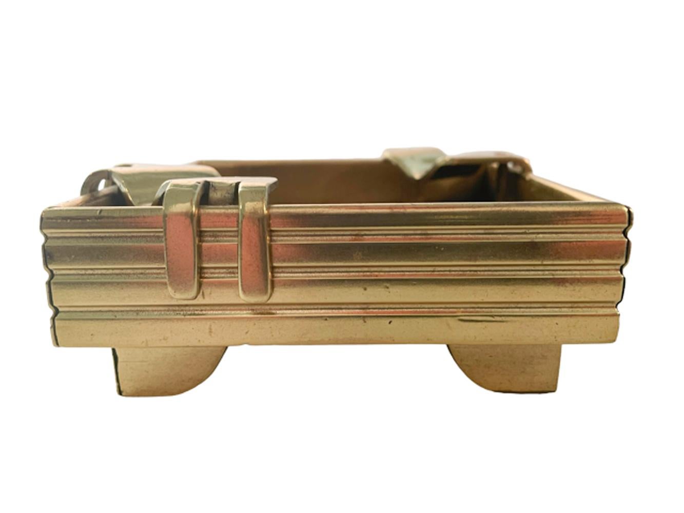European Vintage Machine Age Bronze and Nickel Ashtray / Mitered and Riveted Construction For Sale