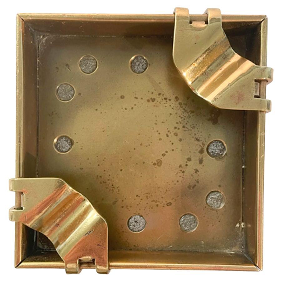 Vintage Machine Age Bronze and Nickel Ashtray / Mitered and Riveted Construction For Sale