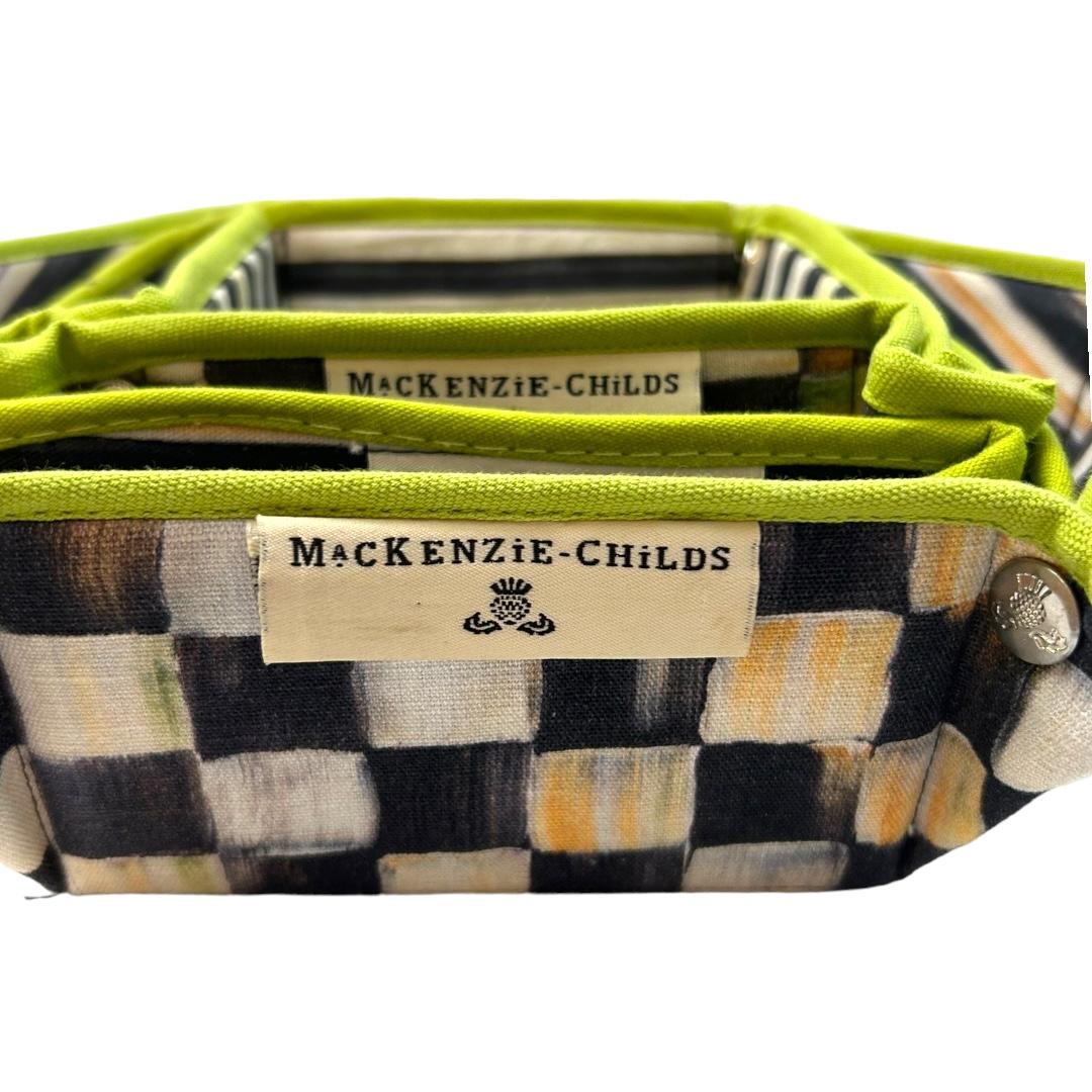 American Vintage MacKenzie Childs “Courtly Check” Nesting Fabric Baskets/Valet Trays (3) For Sale