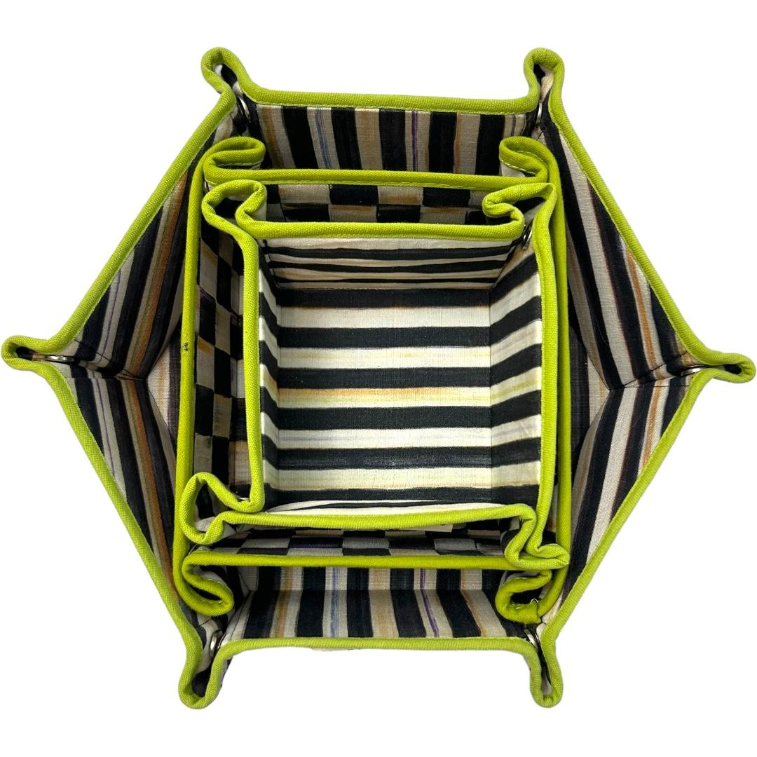 Vintage MacKenzie Childs “Courtly Check” Nesting Fabric Baskets/Valet Trays (3) In Good Condition For Sale In Naples, FL