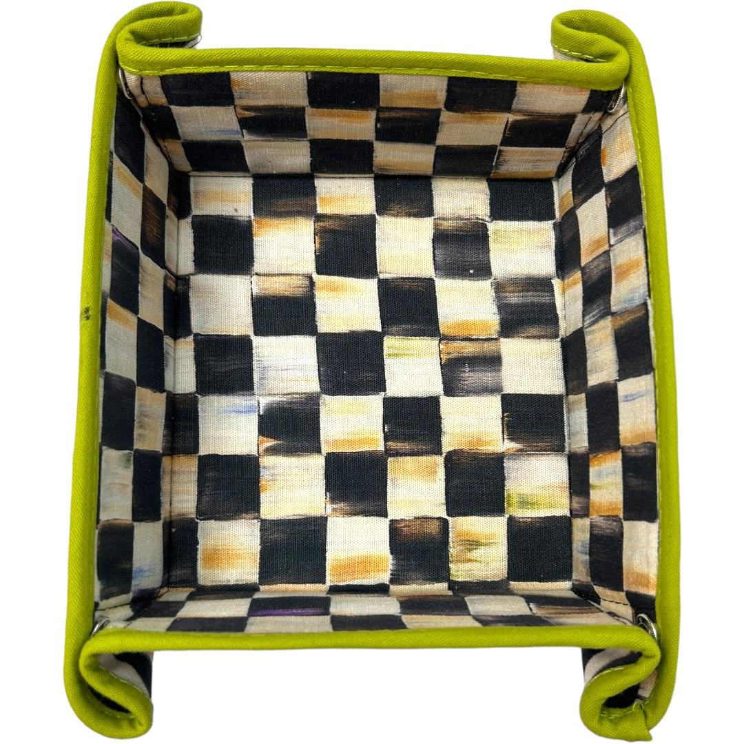 Vintage MacKenzie Childs “Courtly Check” Nesting Fabric Baskets/Valet Trays (3) For Sale 1
