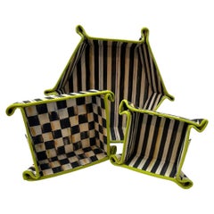 Vintage MacKenzie Childs “Courtly Check” Nesting Fabric Baskets/Valet Trays (3)