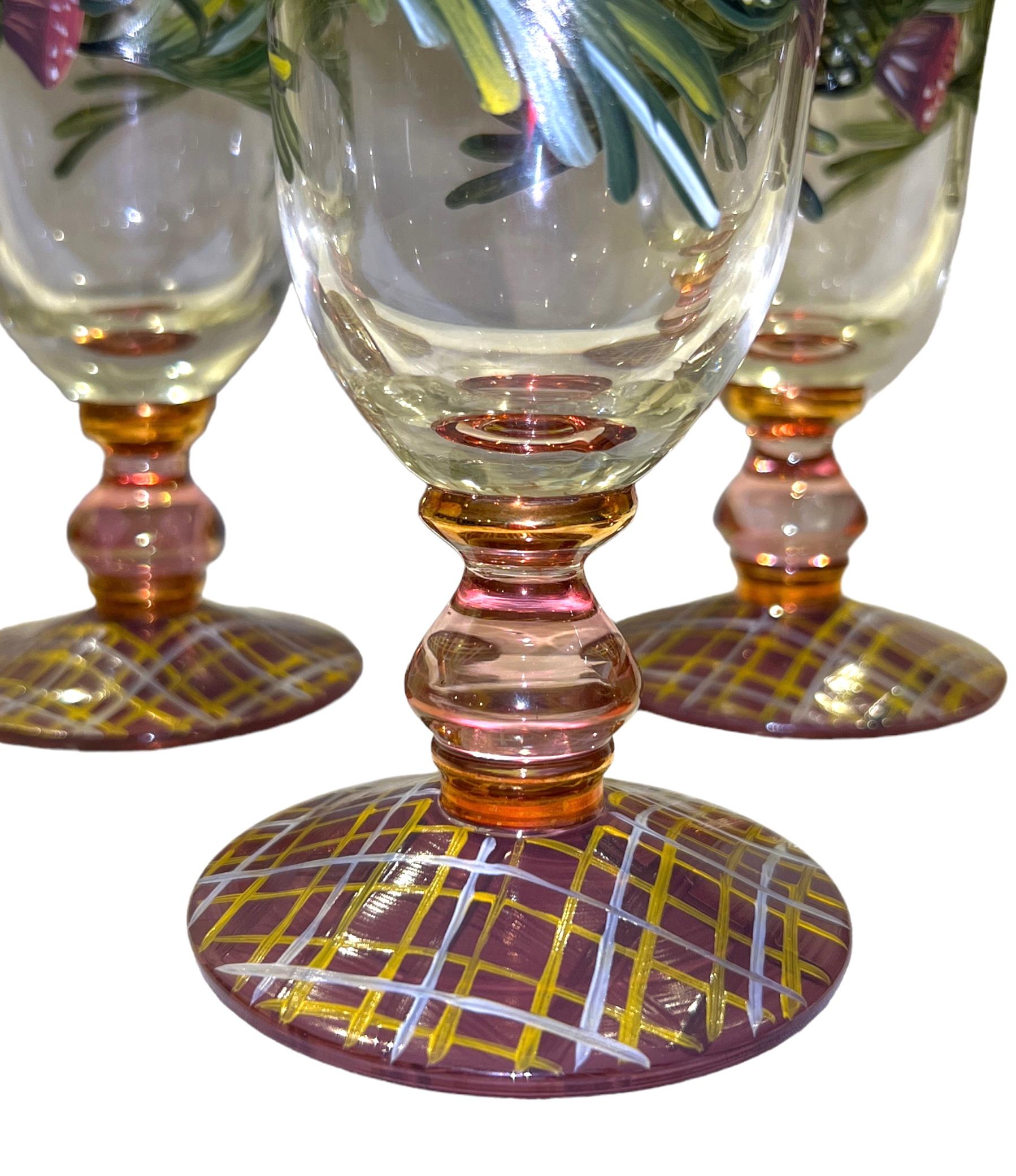 Hand-Painted Vintage Mackenzie Childs Glasses 'Set of 4'