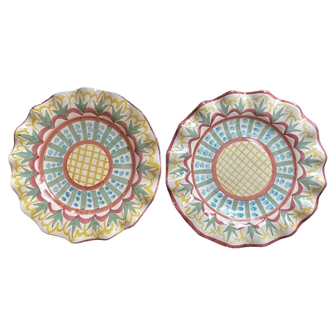 Vintage MacKenzie Childs “Madison” Decorative Fluted Rim Dinner Plates 11” For Sale