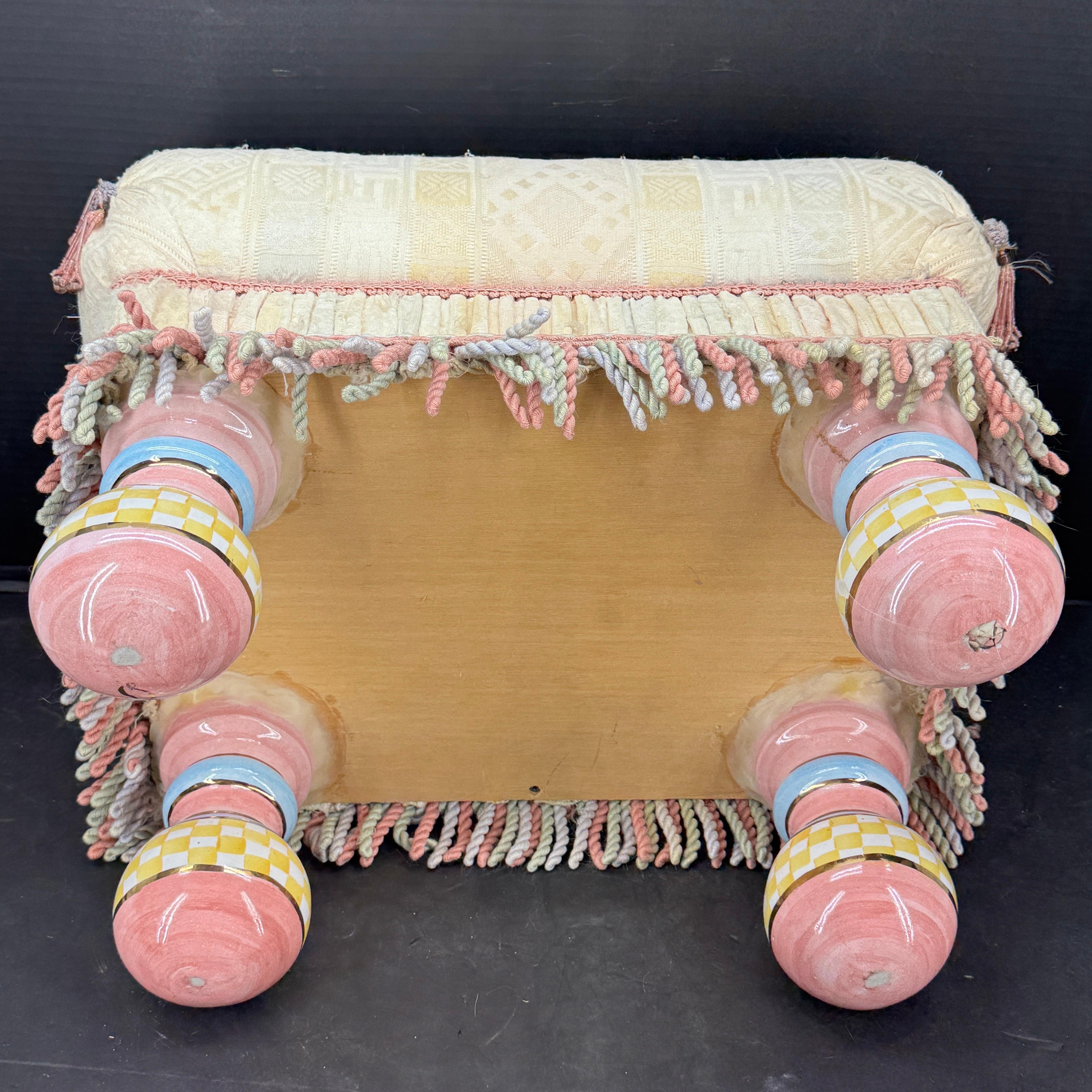 Vintage Mackenzie Childs Tufted Upholstered Footstool 6