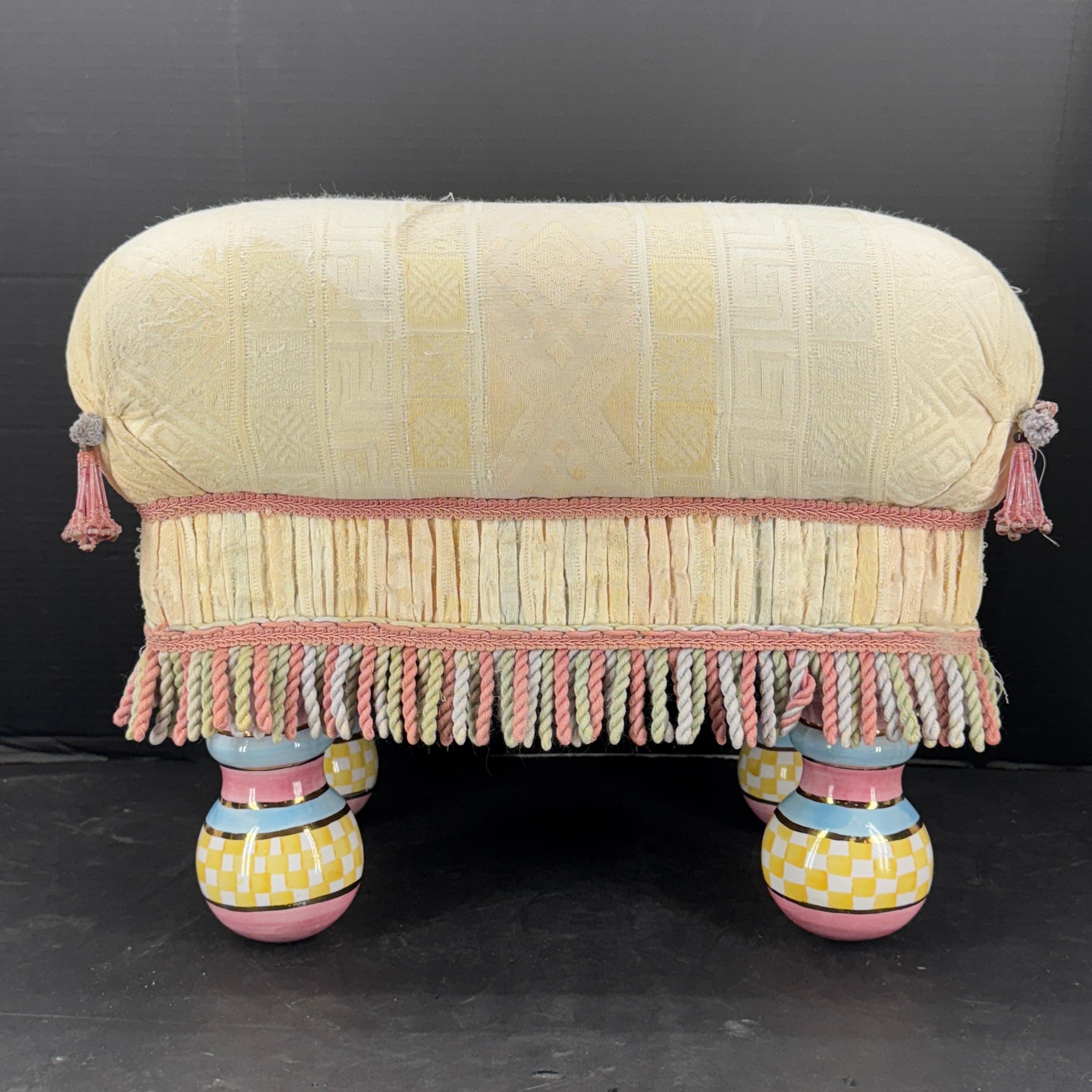 Hand-Crafted Vintage Mackenzie Childs Tufted Upholstered Footstool