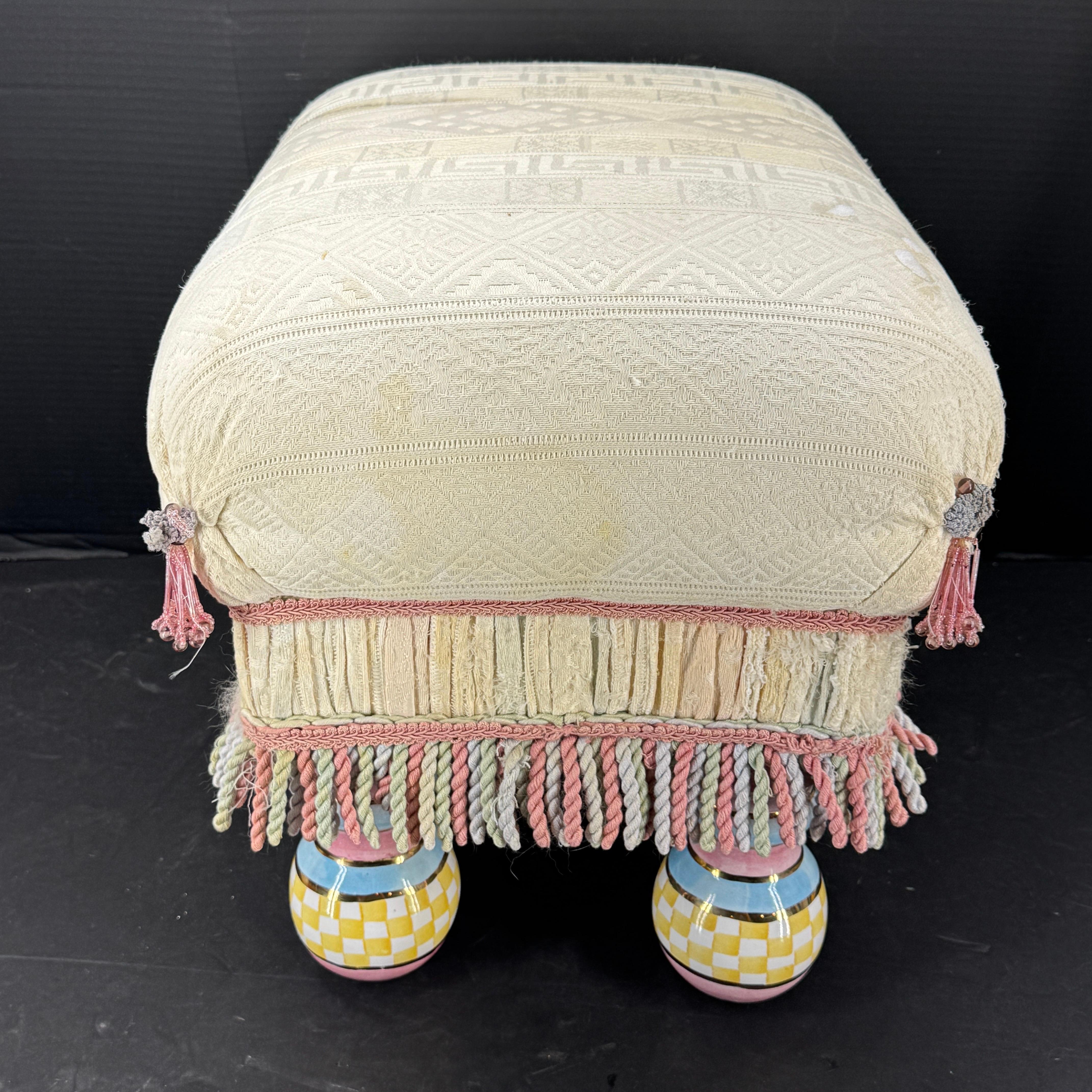 Vintage Mackenzie Childs Tufted Upholstered Footstool 1