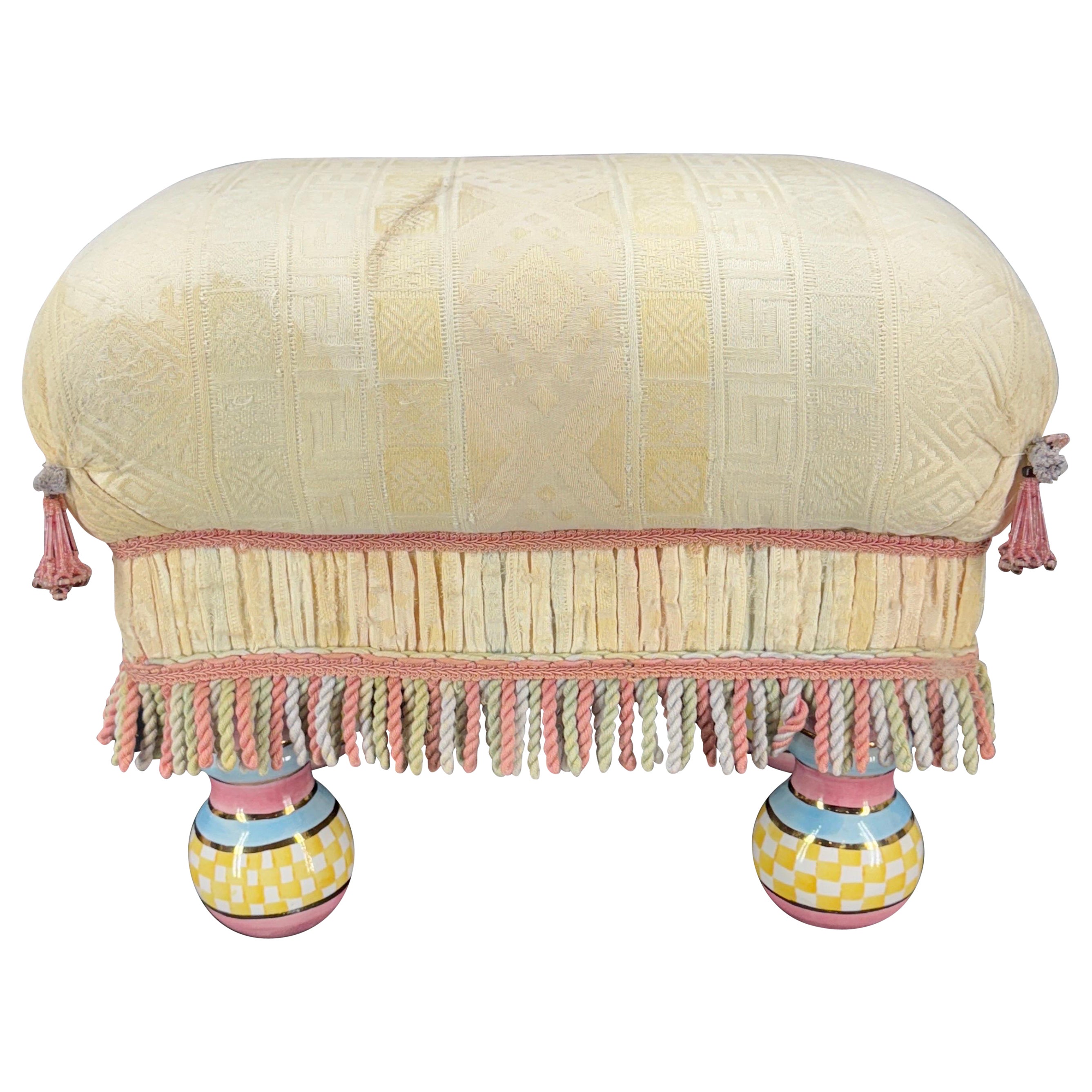 Vintage Mackenzie Childs Tufted Upholstered Footstool