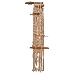 Vintage Macramé Driftwood Fiber Art Wall Hanging Tapestry