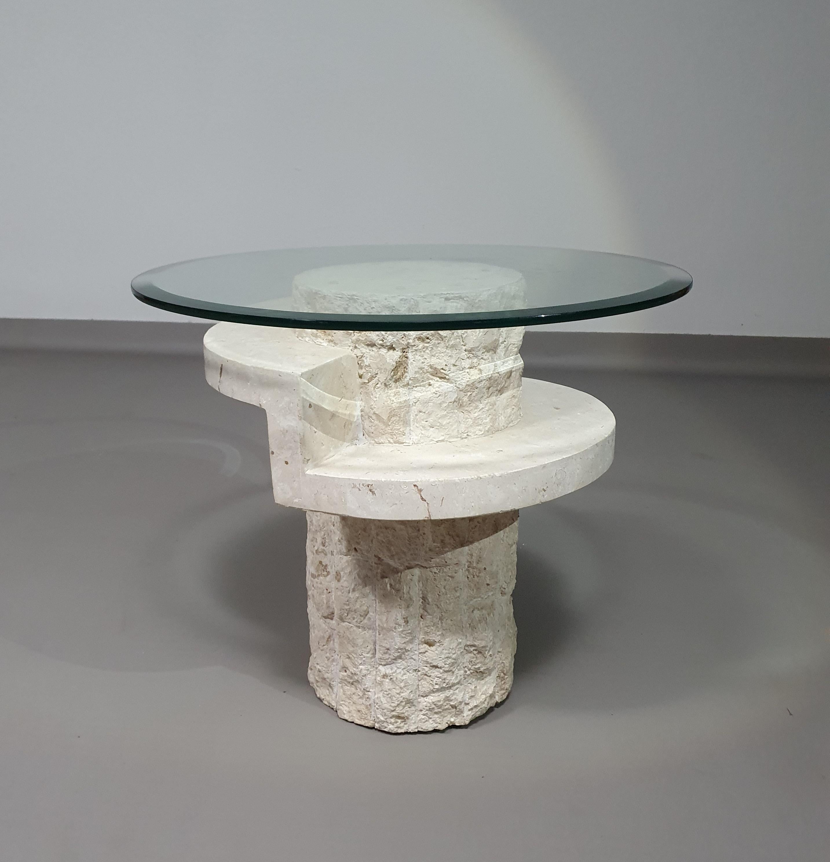 Vintage Mactan stone side tables with the original, faceted glass tops by Magnus For Sale 3