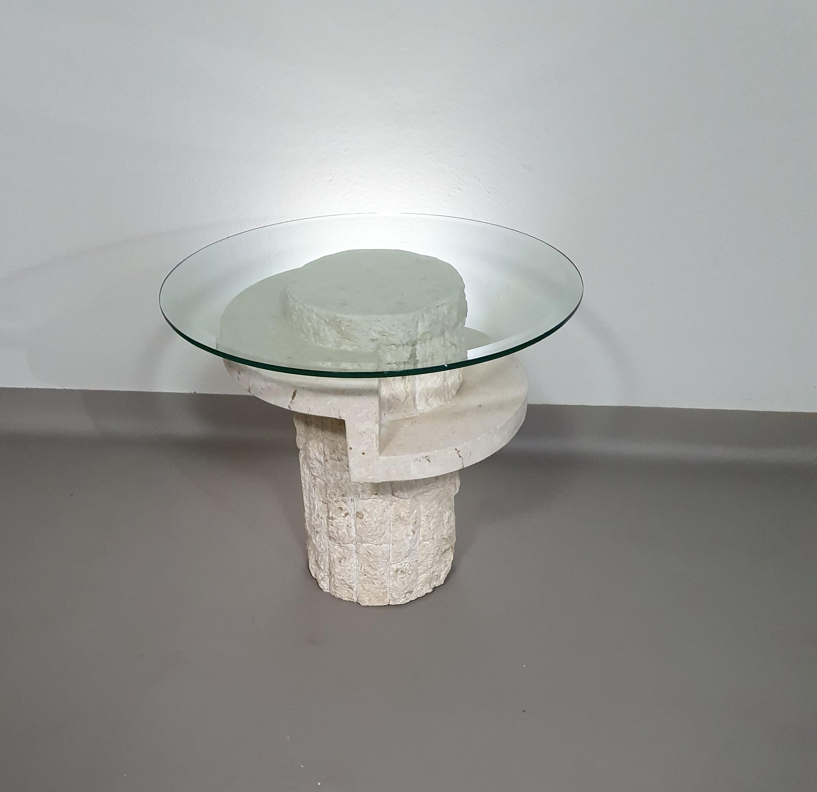 Vintage Mactan stone side tables with the original, faceted glass tops by Magnus For Sale 6