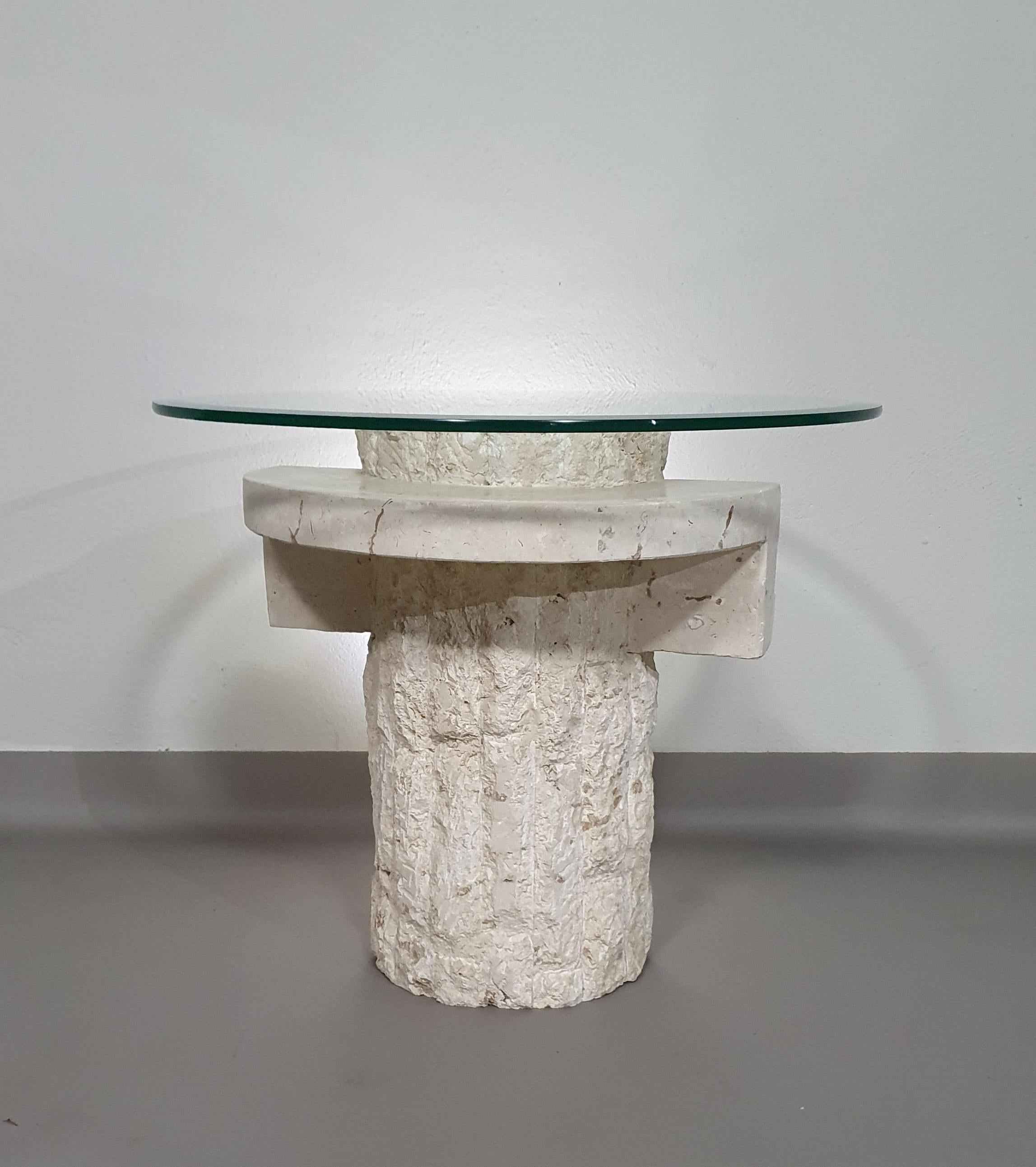 Vintage Mactan stone side tables with the original, faceted glass tops by Magnus For Sale 7