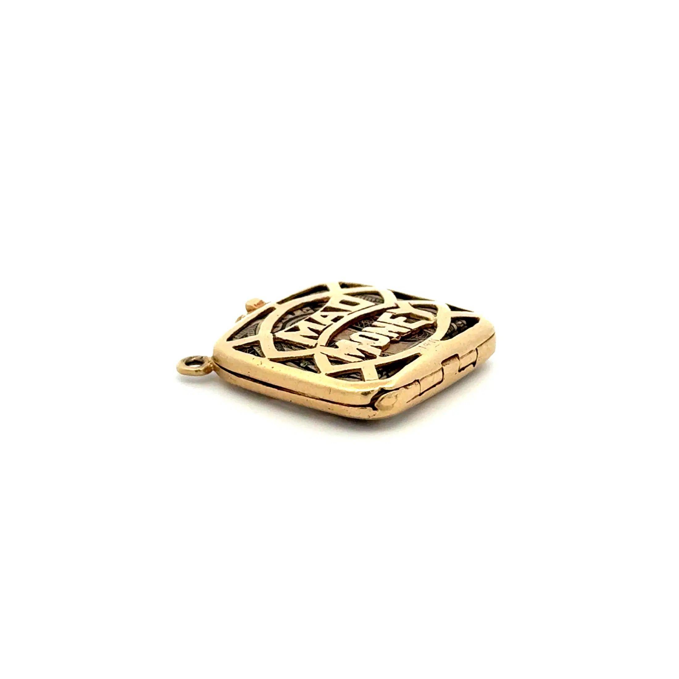 Vintage Mad Money $1 US Bill in Gold Charme Anhänger für Damen oder Herren im Angebot