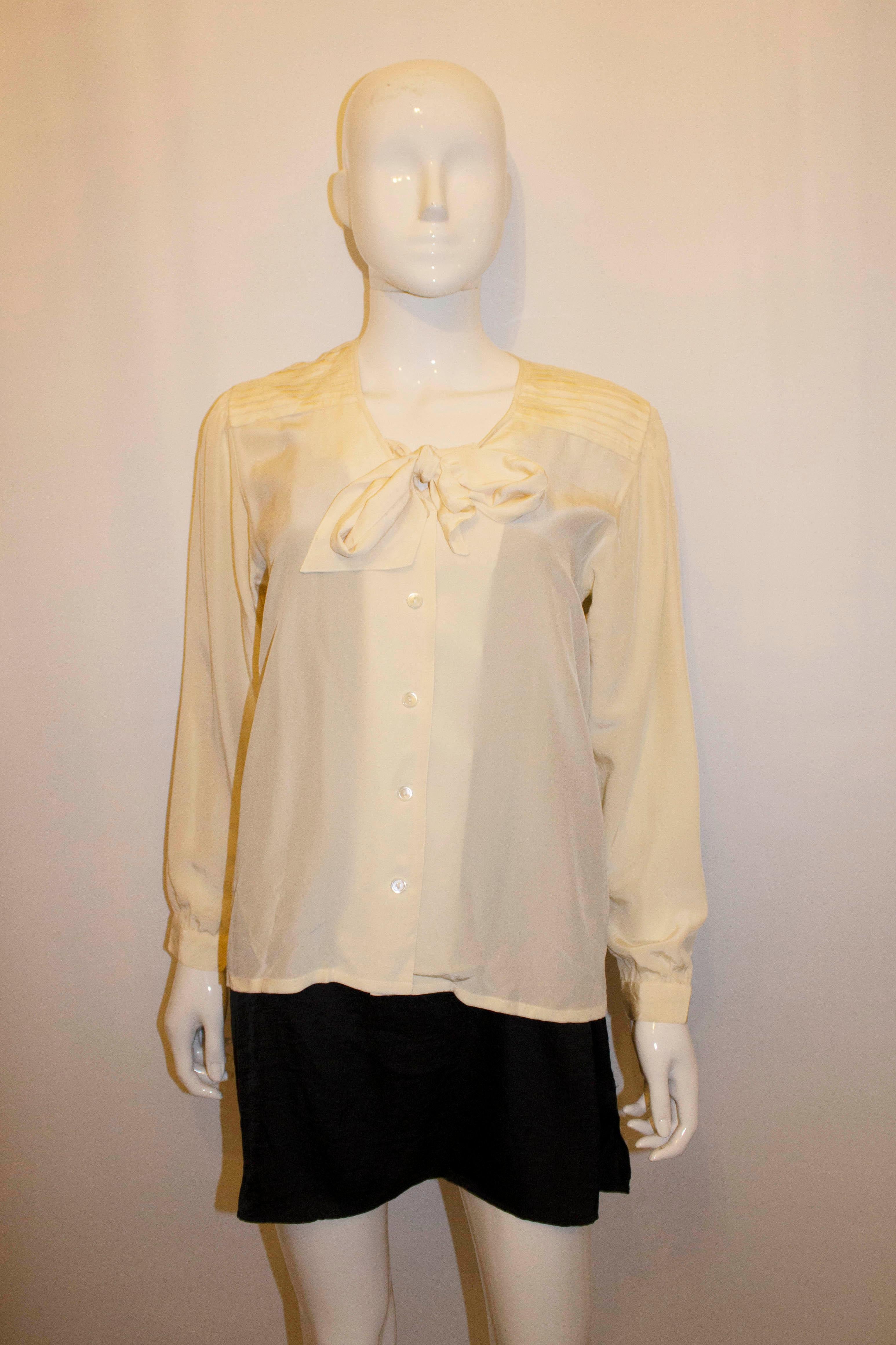 Beige Vintage Madame Hanai Silk Blouse For Sale