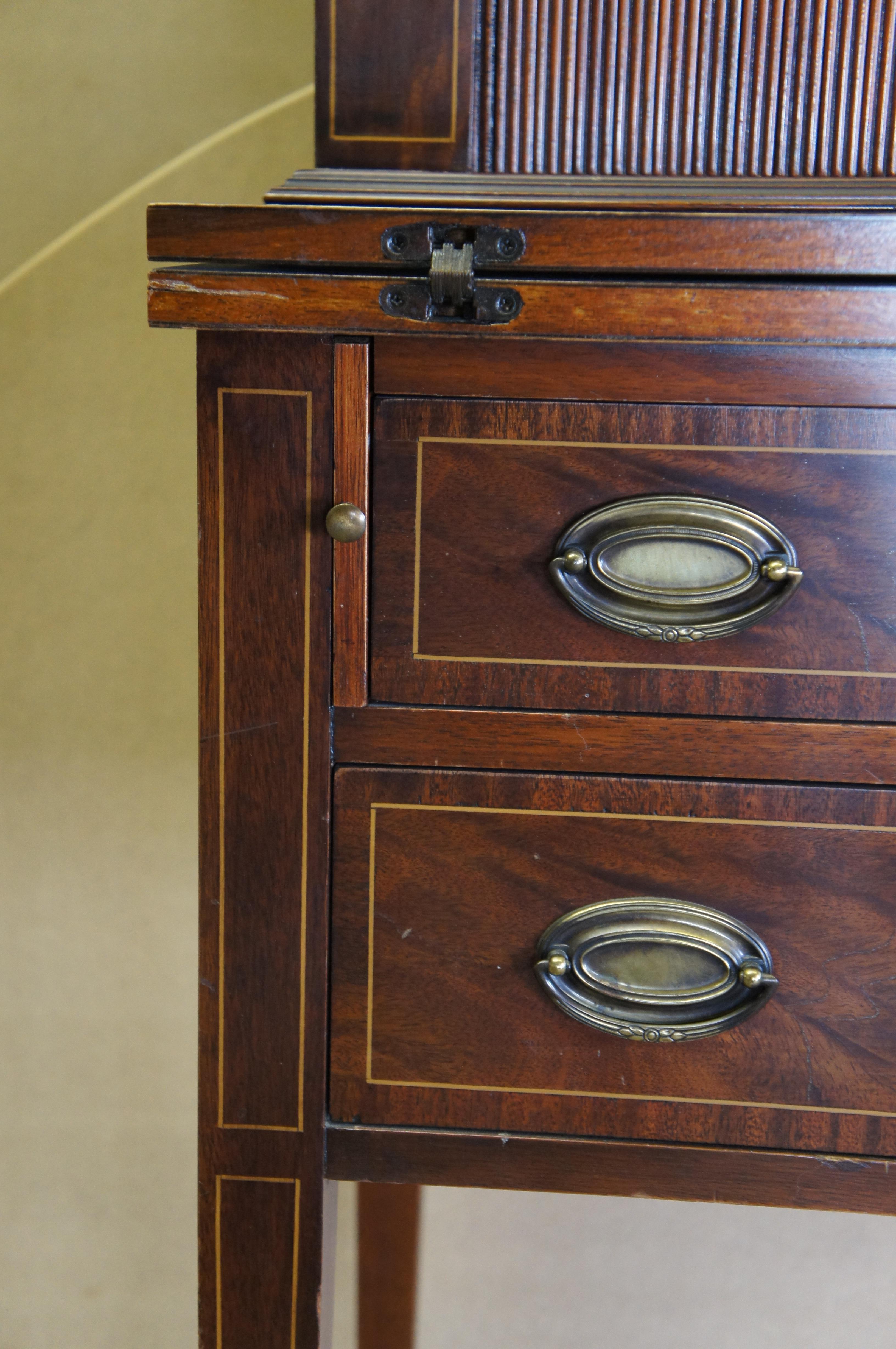 Vintage Maddox Hepplewhite Style Mahogany Tambour Secretary Desk & Bookcase For Sale 5