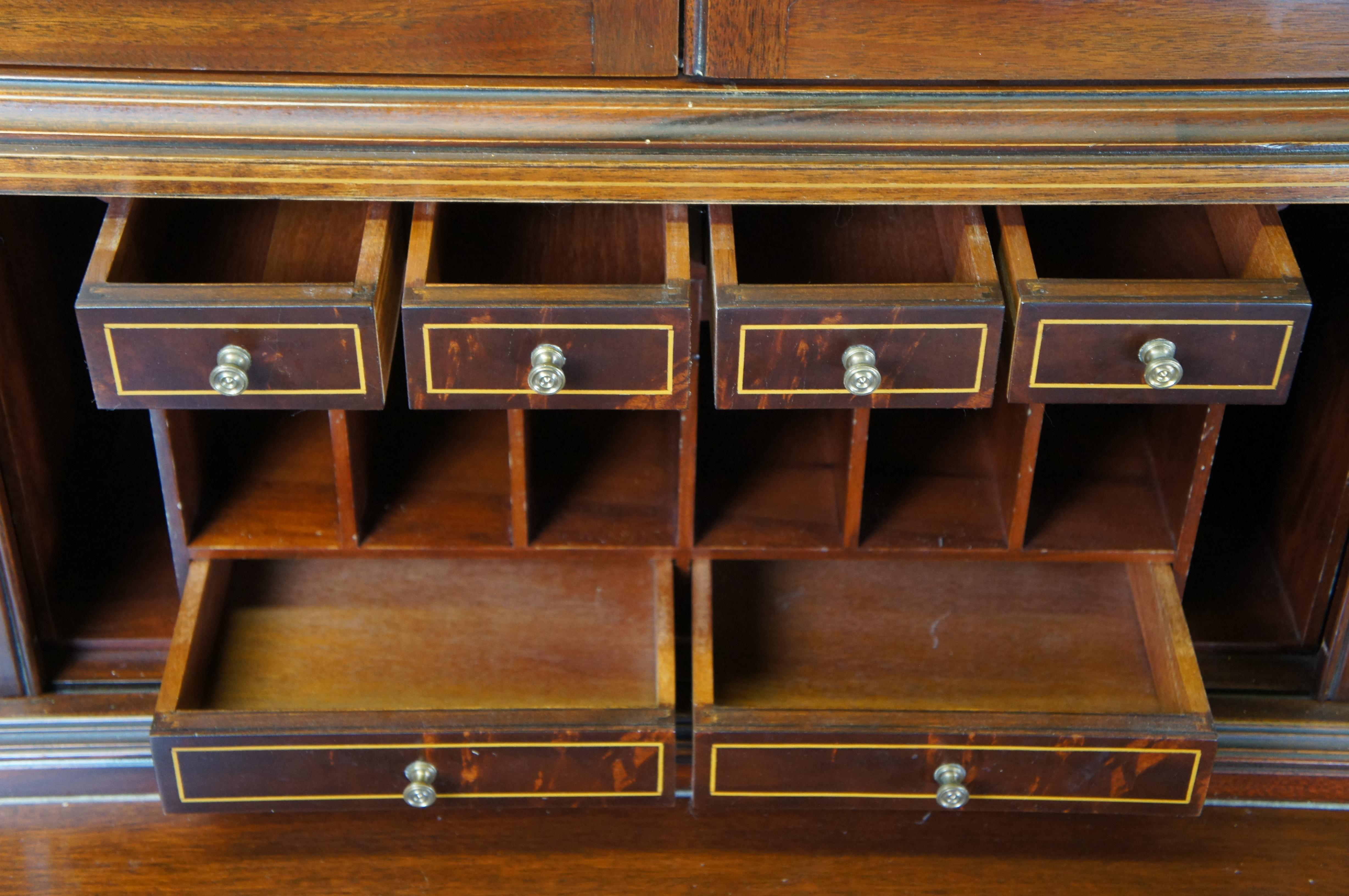 Vintage Maddox Hepplewhite Style Mahogany Tambour Secretary Desk & Bookcase For Sale 1
