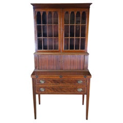 Vintage Maddox Hepplewhite Stil Mahagoni Tambour Sekretär Schreibtisch & Bücherregal