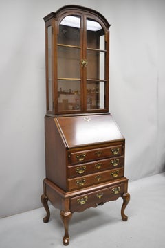 Vintage Maddox Queen Anne Cherry Small Secretary Desk Display Curio Bookcase
