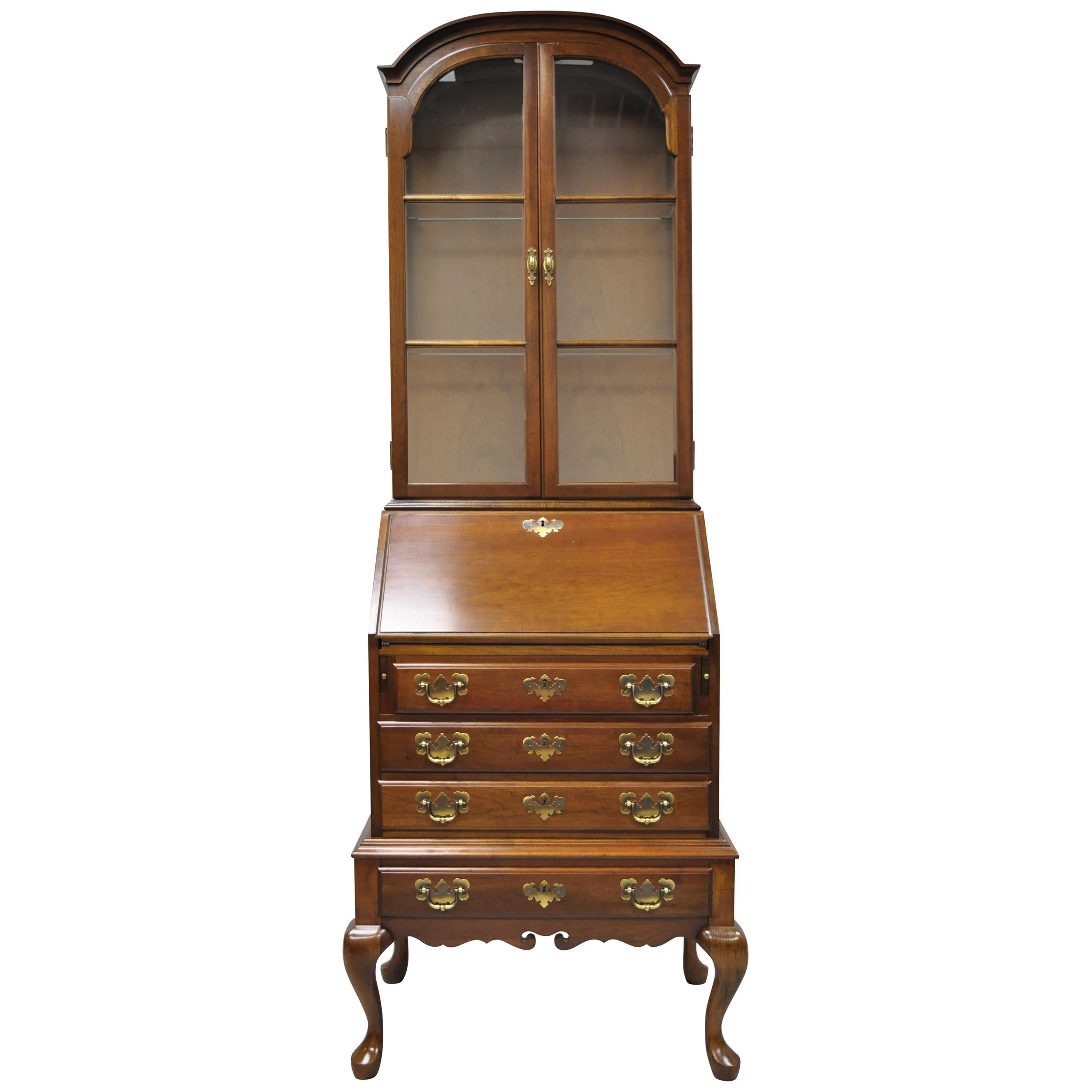 Vintage Maddox Queen Anne Cherry Small Secretary Desk Display Curio Bookcase