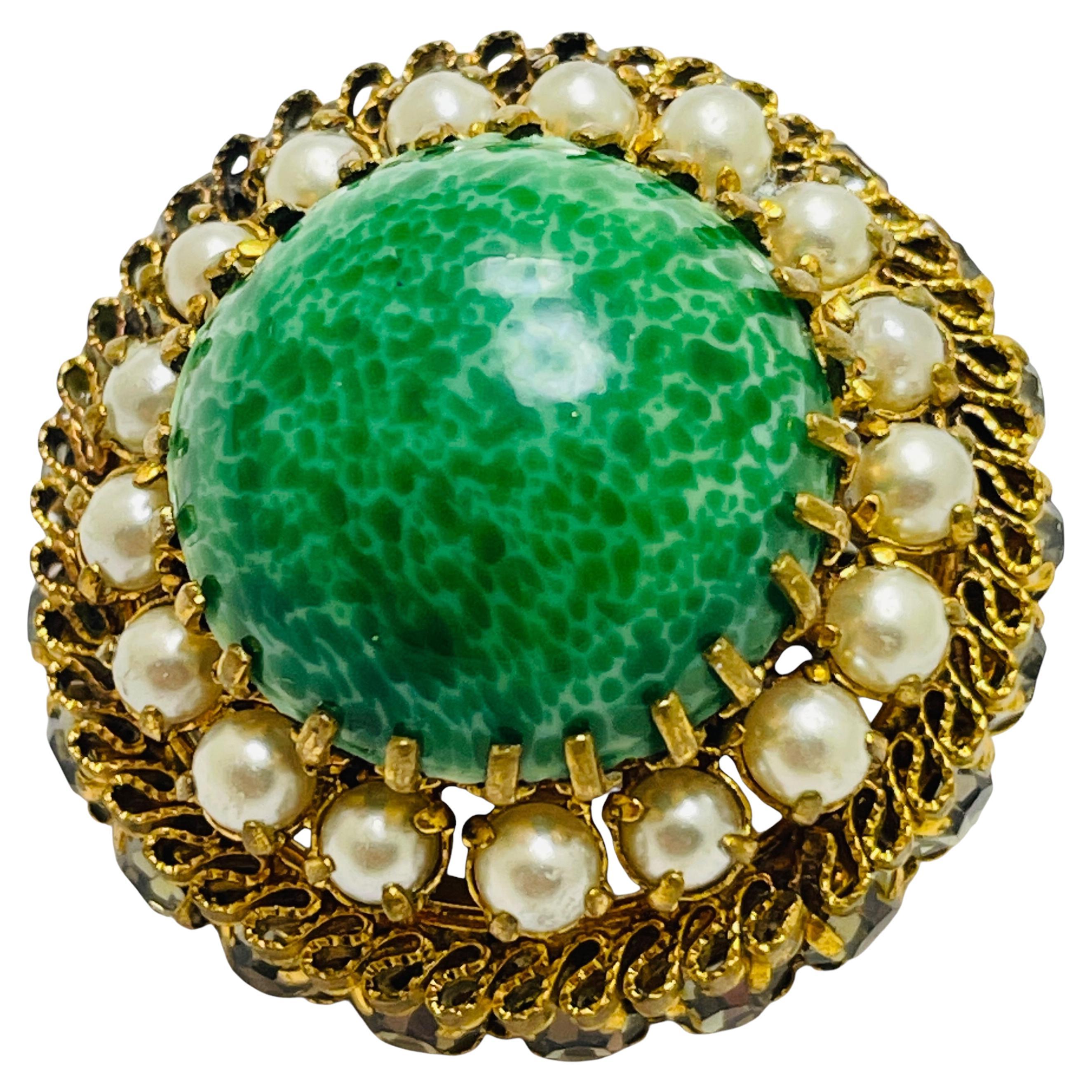 Vintage MADE IN AUSTRIA gold tone glass stones designer brooch For Sale