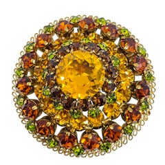 Vintage MADE IN AUSTRIA signed gold glass stones brooch earrings set